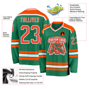 Custom Kelly Green Orange-White Hockey Jersey