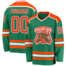 Load image into Gallery viewer, Custom Kelly Green Orange-White Hockey Jersey
