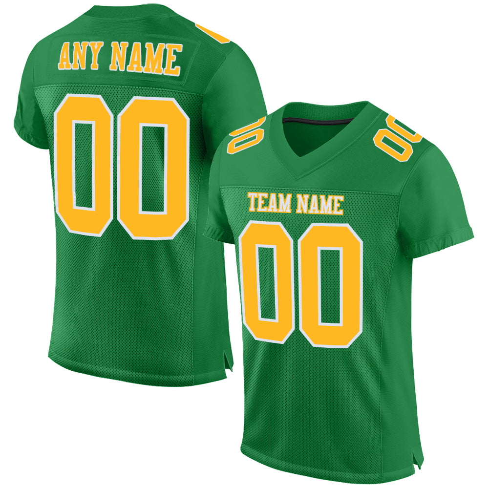 Custom Grass Green Gold-White Mesh Authentic Football Jersey