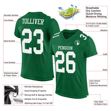 Custom Kelly Green White Mesh Authentic Football Jersey