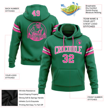 Custom Stitched Kelly Green Pink-White Football Pullover Sweatshirt Hoodie