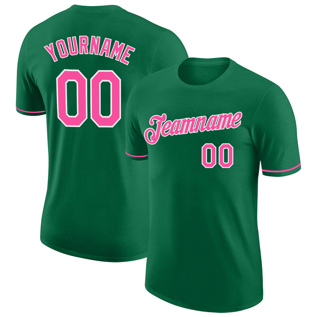 Custom Kelly Green Pink-White Performance T-Shirt