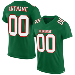 Custom Kelly Green White-Red Mesh Authentic Football Jersey