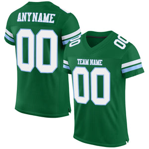 Custom Kelly Green White-Light Blue Mesh Authentic Football Jersey