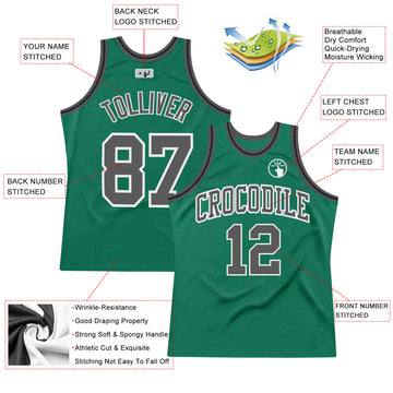 Custom Kelly Green Steel Gray-White Authentic Throwback Basketball Jersey
