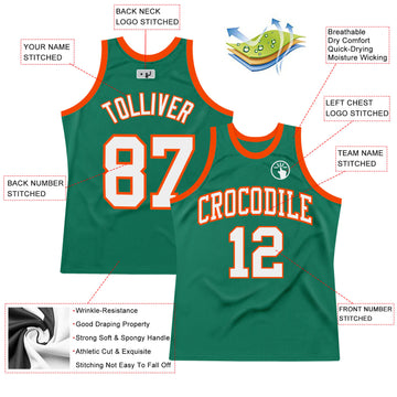 Custom Kelly Green White-Orange Authentic Throwback Basketball Jersey