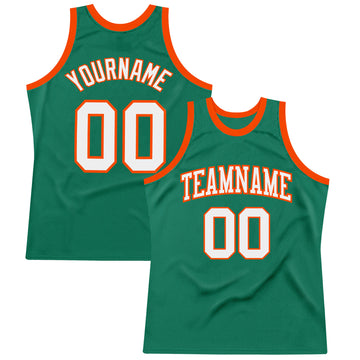 Custom Kelly Green White-Orange Authentic Throwback Basketball Jersey