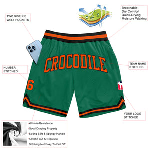 Custom Kelly Green Orange-Black Authentic Throwback Basketball Shorts