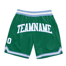 Load image into Gallery viewer, Custom Kelly Green White-Light Blue Authentic Throwback Basketball Shorts
