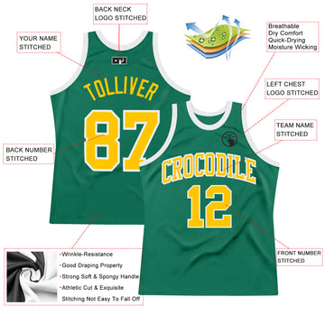 Custom Kelly Green Gold-White Authentic Throwback Basketball Jersey