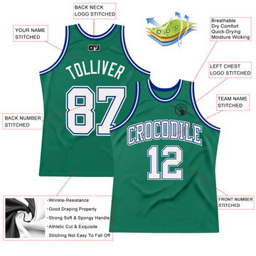 Custom Kelly Green White-Royal Authentic Throwback Basketball Jersey