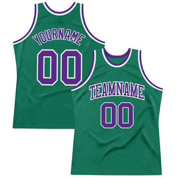 Custom Kelly Green Purple-White Authentic Throwback Basketball Jersey