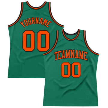 Custom Kelly Green Orange-Black Authentic Throwback Basketball Jersey