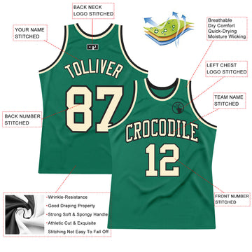 Custom Kelly Green Cream-Black Authentic Throwback Basketball Jersey