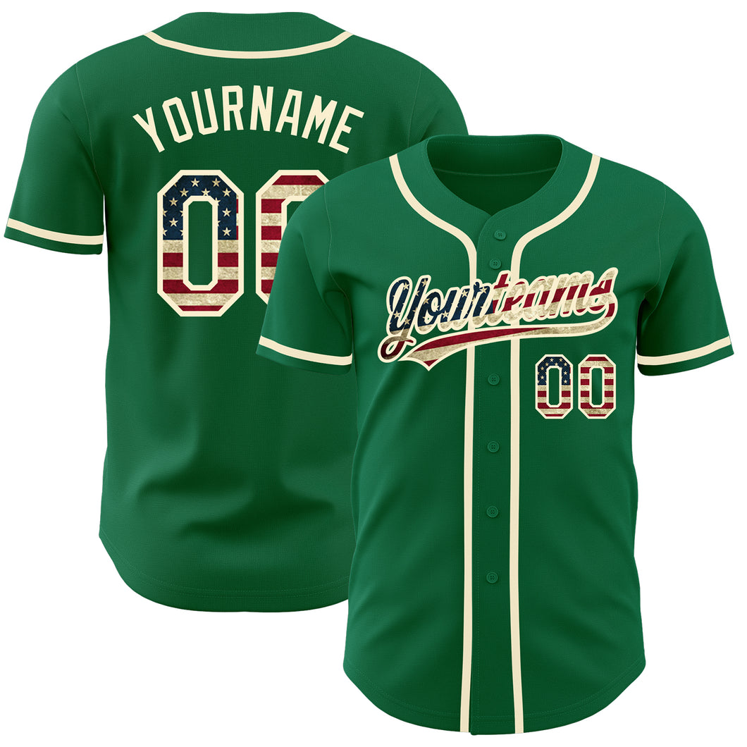 Custom Kelly Green Vintage USA Flag-Cream Authentic Baseball Jersey