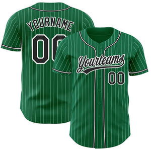 Custom Kelly Green White Pinstripe Black Authentic Baseball Jersey