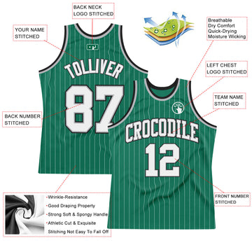 Custom Kelly Green White Pinstripe White Gray-Black Authentic Basketball Jersey