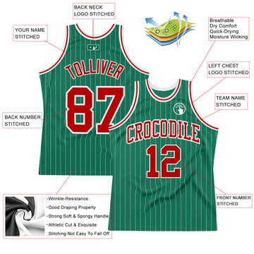 Custom Kelly Green White Pinstripe Red Authentic Basketball Jersey
