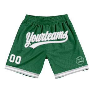 Custom Kelly Green White-Gray Authentic Throwback Basketball Shorts