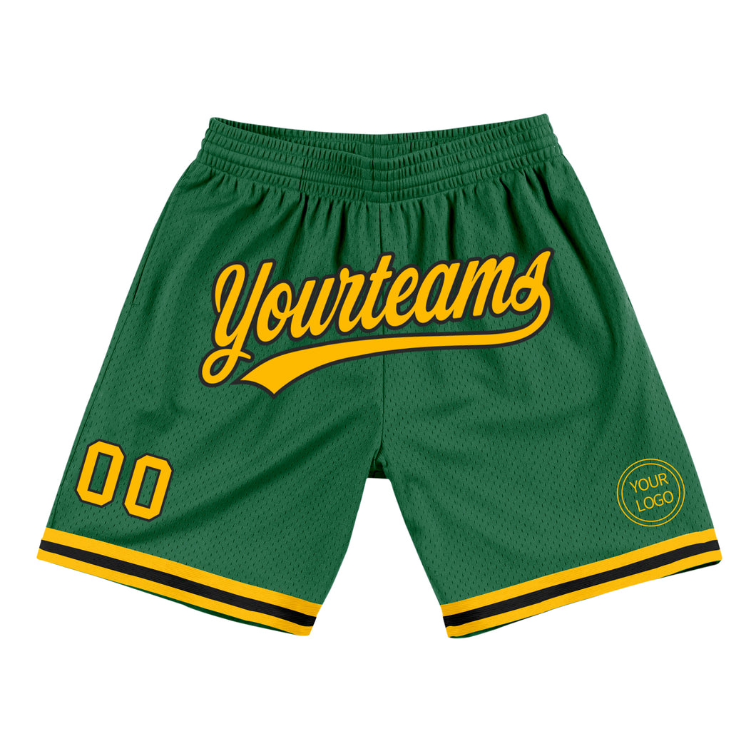 Custom Kelly Green Gold-Black Authentic Throwback Basketball Shorts