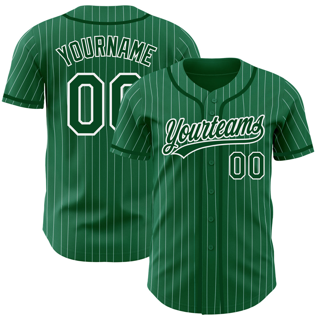 Custom Kelly Green White Pinstripe Green Authentic Baseball Jersey