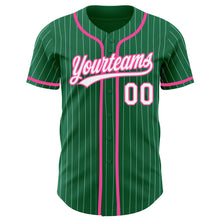 Load image into Gallery viewer, Custom Kelly Green White Pinstripe Pink Authentic Baseball Jersey
