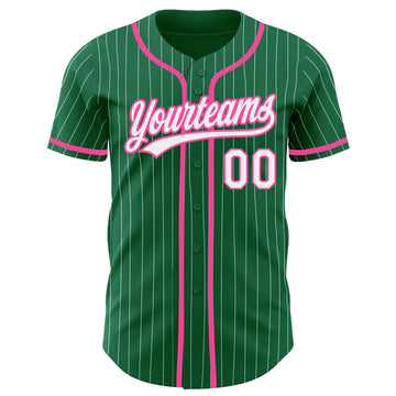 Custom Kelly Green White Pinstripe Pink Authentic Baseball Jersey