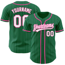 Load image into Gallery viewer, Custom Kelly Green White Pinstripe Pink Authentic Baseball Jersey

