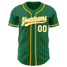 Load image into Gallery viewer, Custom Kelly Green White Pinstripe Gold Authentic Baseball Jersey
