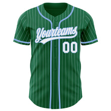 Load image into Gallery viewer, Custom Kelly Green White Pinstripe Light Blue Authentic Baseball Jersey
