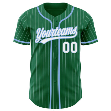 Custom Kelly Green White Pinstripe Light Blue Authentic Baseball Jersey