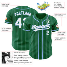Load image into Gallery viewer, Custom Kelly Green White Pinstripe Light Blue Authentic Baseball Jersey
