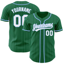 Load image into Gallery viewer, Custom Kelly Green White Pinstripe Light Blue Authentic Baseball Jersey
