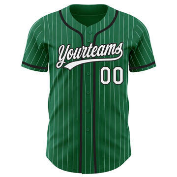 Custom Kelly Green White Pinstripe Black Authentic Baseball Jersey