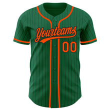 Load image into Gallery viewer, Custom Kelly Green Black Pinstripe Orange Authentic Baseball Jersey
