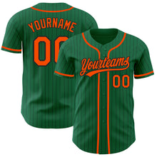 Load image into Gallery viewer, Custom Kelly Green Black Pinstripe Orange Authentic Baseball Jersey
