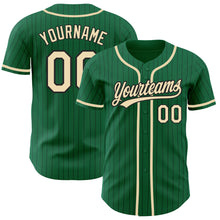 Load image into Gallery viewer, Custom Kelly Green Black Pinstripe City Cream Authentic Baseball Jersey
