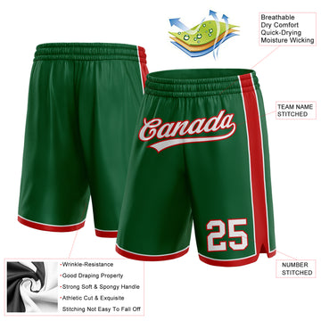 Custom Kelly Green White-Red Authentic Basketball Shorts