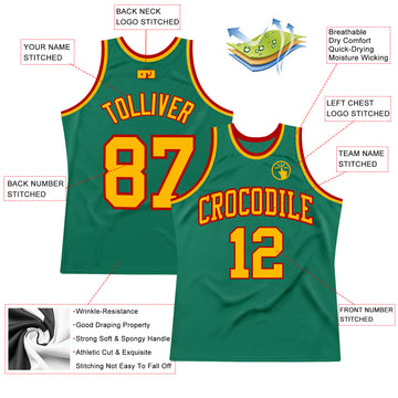 Custom Kelly Green Gold-Red Authentic Throwback Basketball Jersey