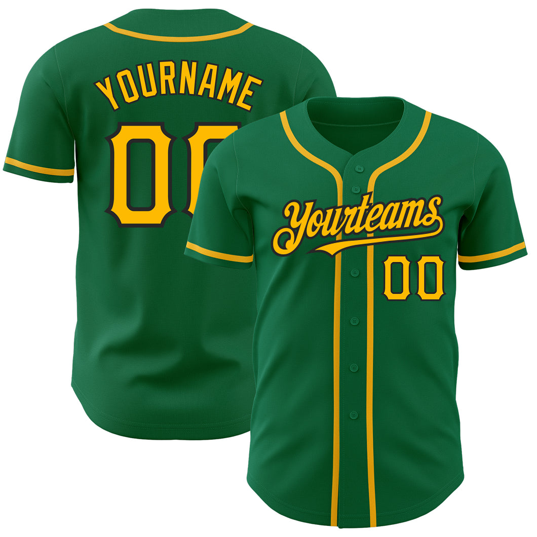 Custom Kelly Green Gold-Black Authentic Baseball Jersey