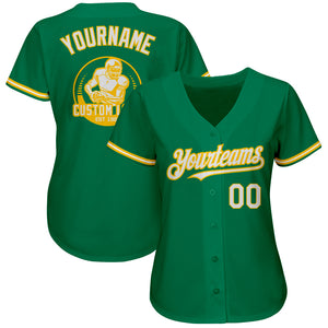 Custom Kelly Green White-Yellow Authentic Baseball Jersey