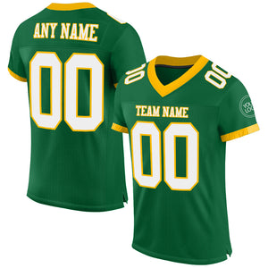 Custom Kelly Green White-Gold Mesh Authentic Football Jersey