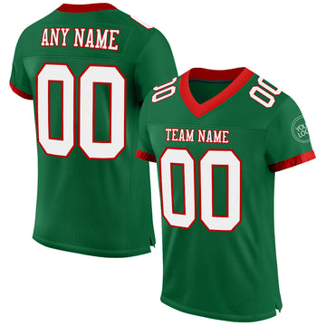 Custom Kelly Green White-Red Mesh Authentic Football Jersey