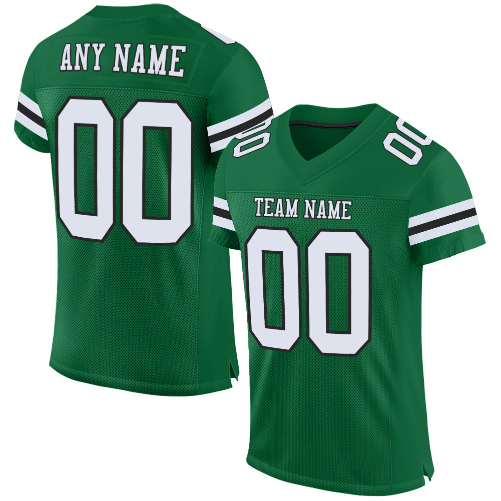 Custom Kelly Green White-Black Mesh Authentic Football Jersey