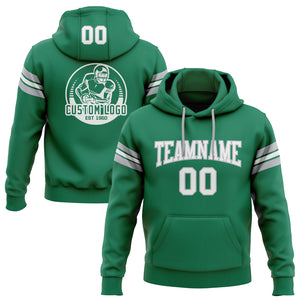 Custom Stitched Kelly Green White-Gray Football Pullover Sweatshirt Hoodie