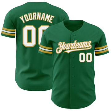 Custom Kelly Green White-Old Gold Authentic Baseball Jersey