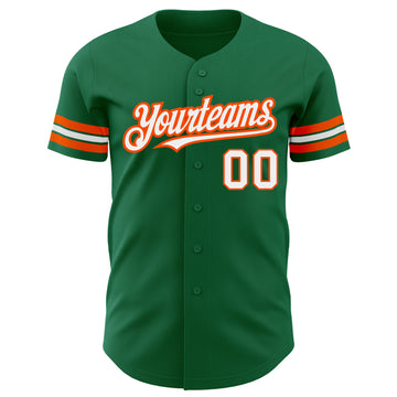 Custom Kelly Green White-Orange Authentic Baseball Jersey