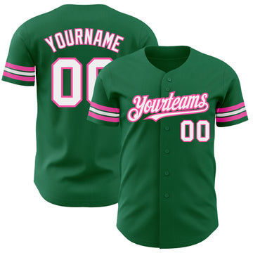 Custom Kelly Green White-Pink Authentic Baseball Jersey