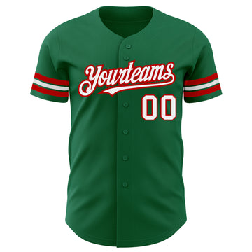 Custom Kelly Green White-Red Authentic Baseball Jersey