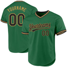 Load image into Gallery viewer, Custom Kelly Green Black-Old Gold Authentic Throwback Baseball Jersey
